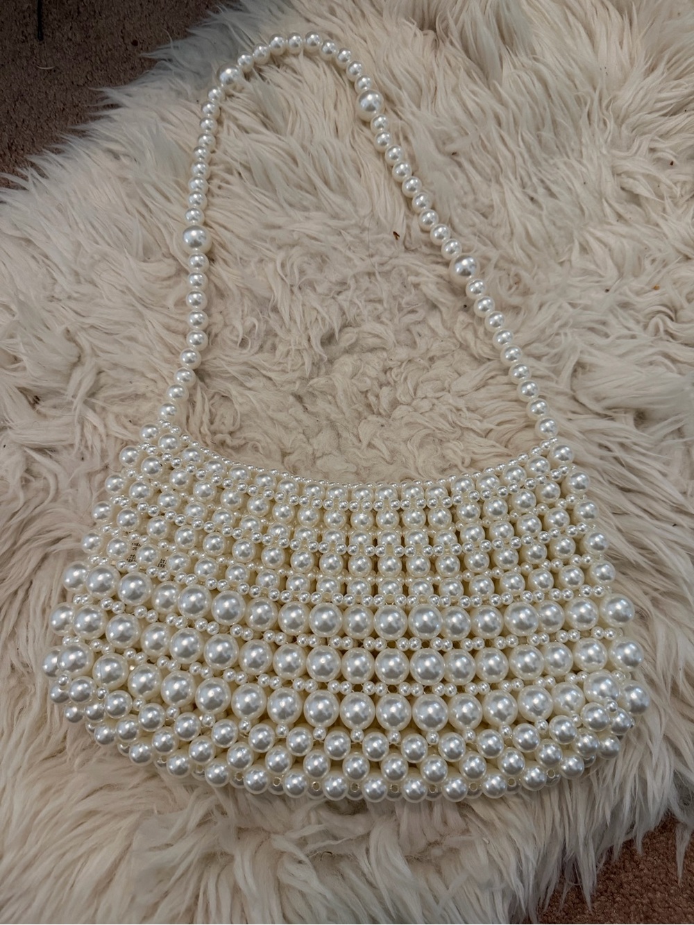 T.J.Maxx Pearl Beaded Shoulder Bag - Ivory Cream
